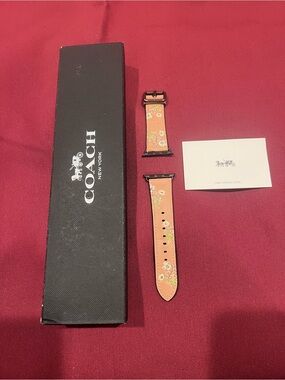 Coach Floral Leather Apple Watch Band - Peach Pink with Black Hardware